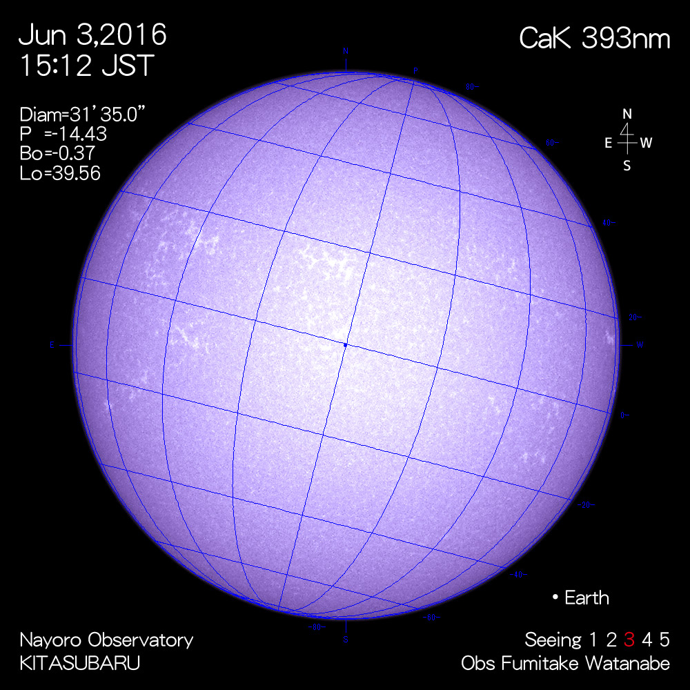 2016年6月3日CaK波長の太陽