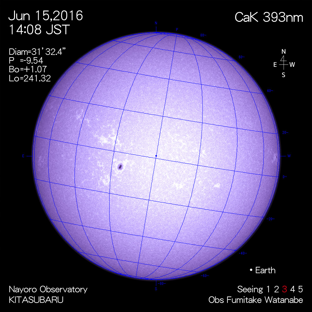 2016年6月15日CaK波長の太陽