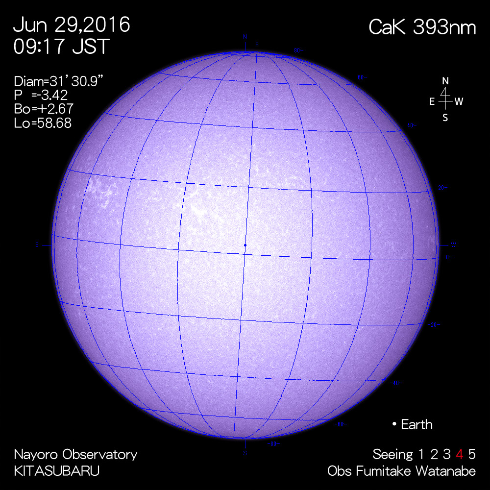 2016年6月29日CaK波長の太陽