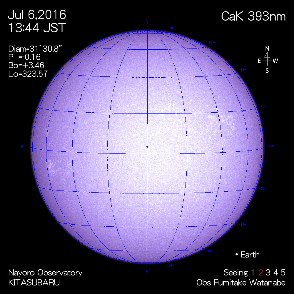 2016年7月6日CaK波長の太陽