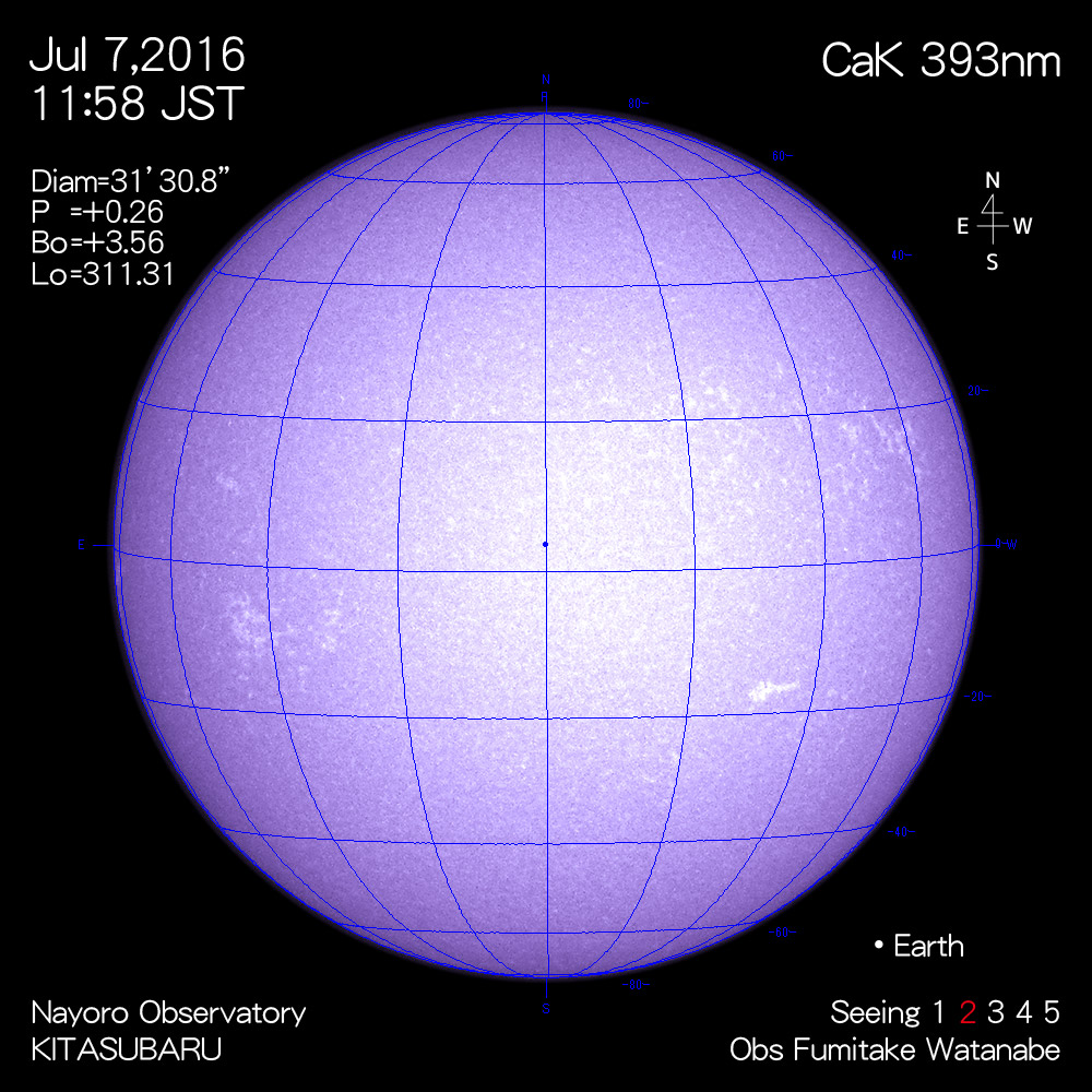 2016年7月7日CaK波長の太陽