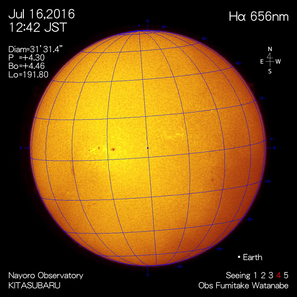2016年7月16日Hα波長の太陽