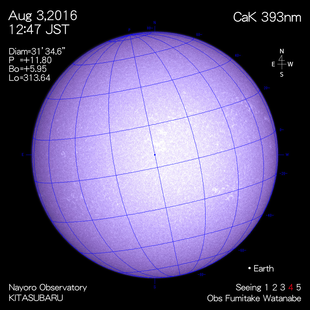 2016年8月3日CaK波長の太陽
