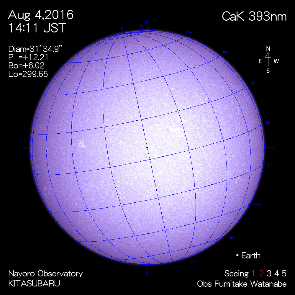 2016年8月4日CaK波長の太陽