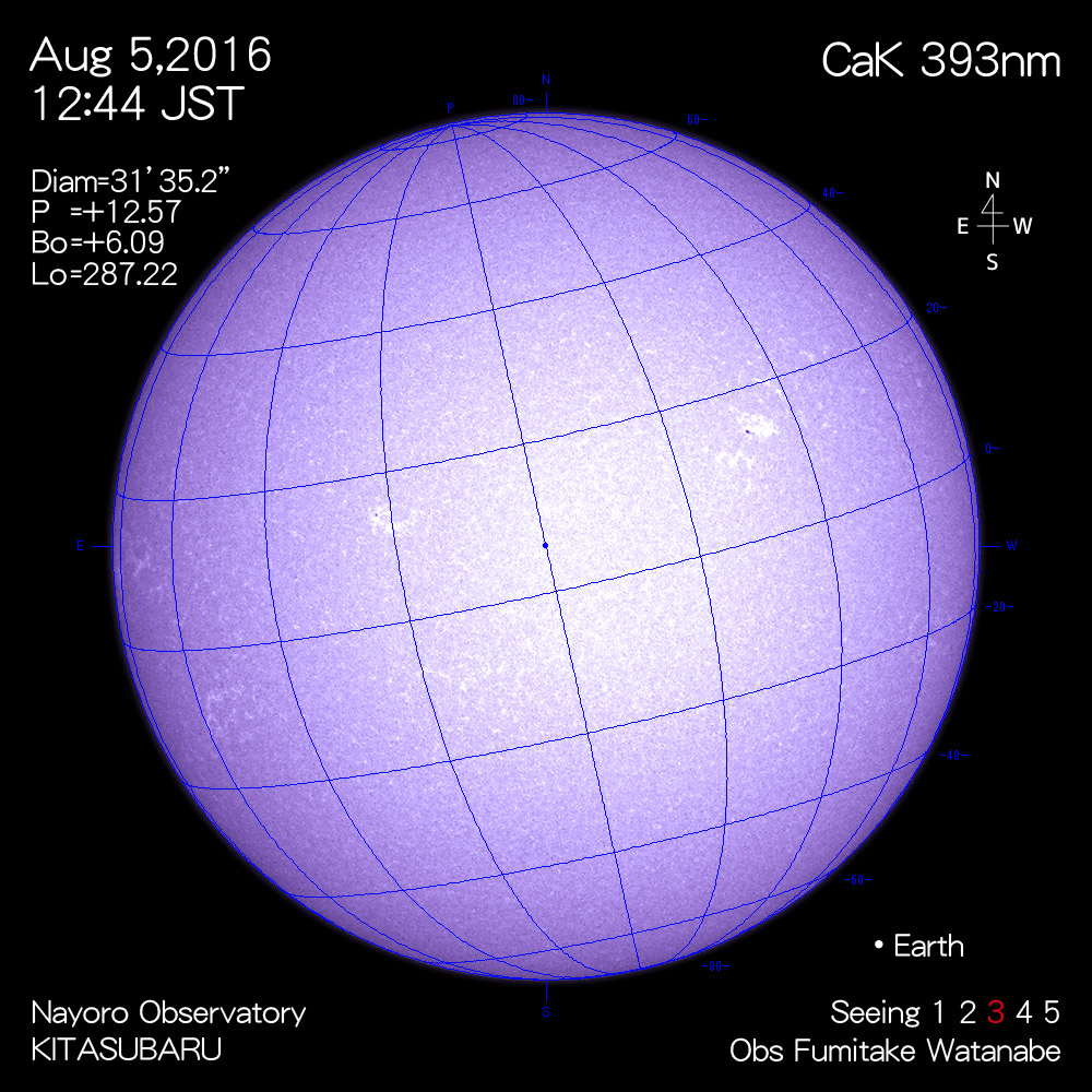 2016年8月5日CaK波長の太陽