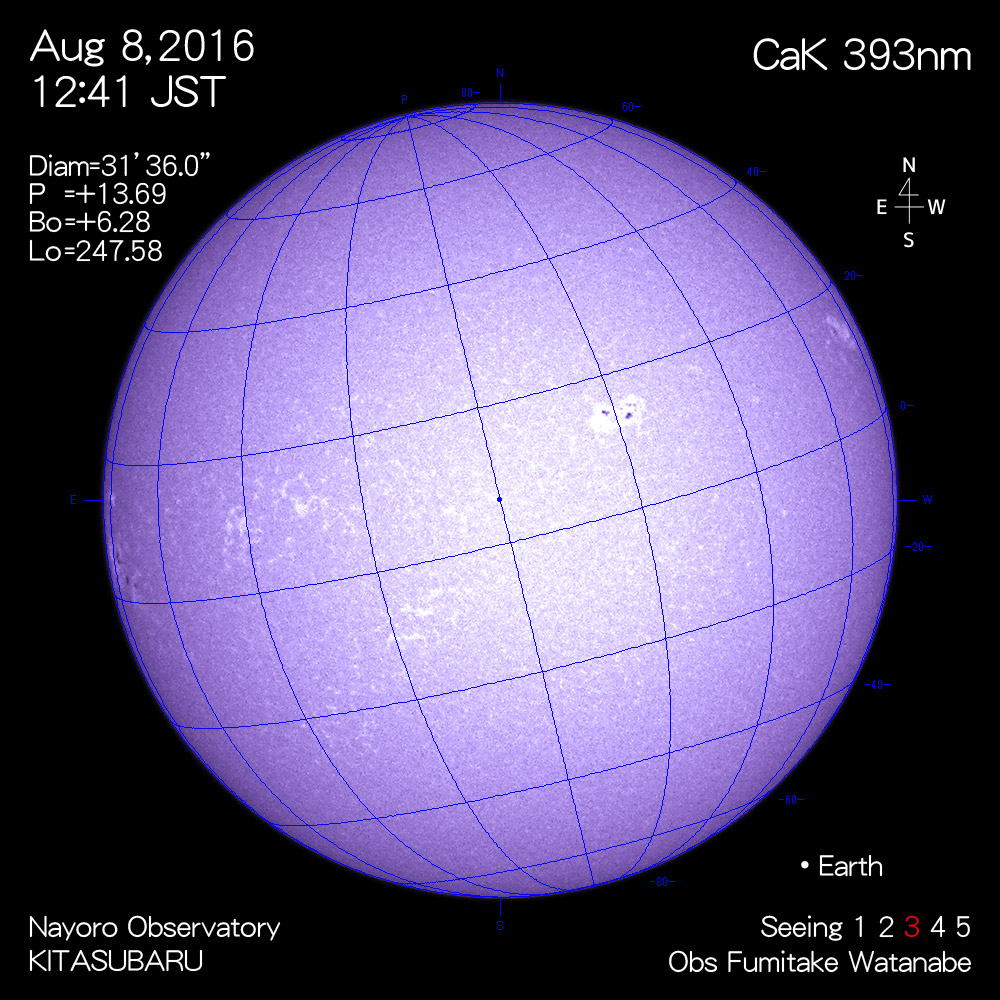 2016年8月8日CaK波長の太陽