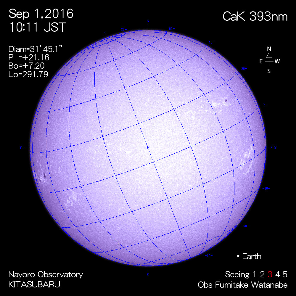 2016年9月1日CaK波長の太陽