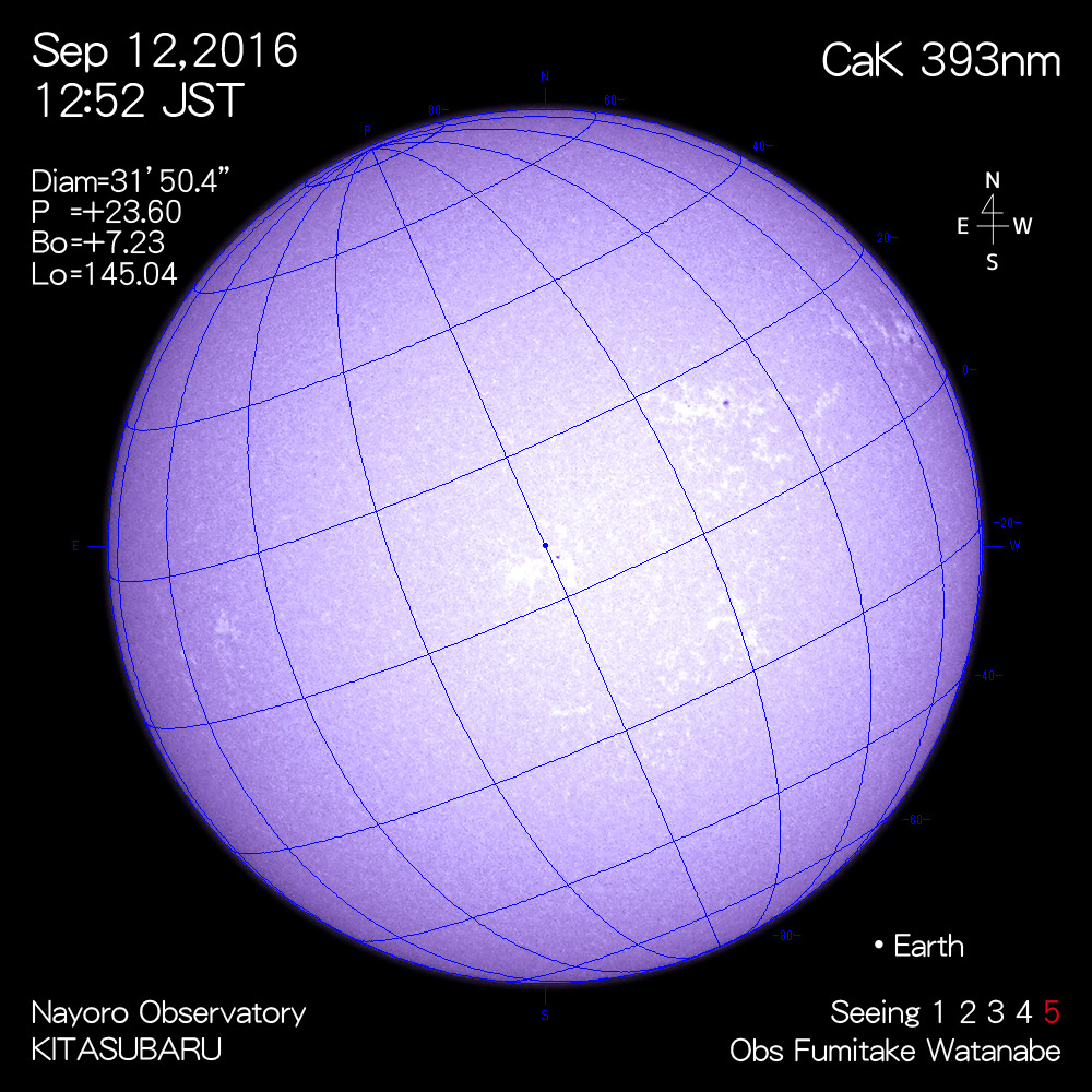 2016年9月12日CaK波長の太陽