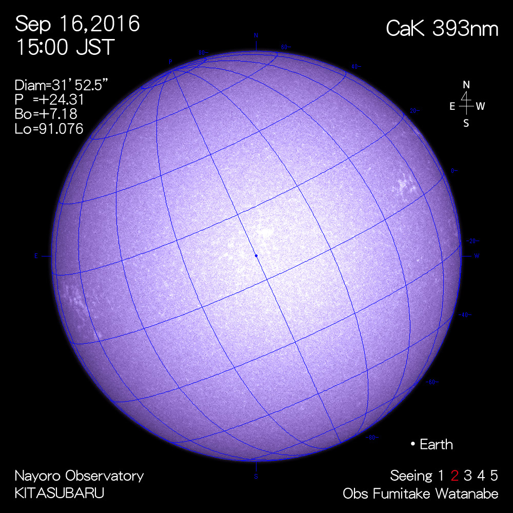 2016年9月16日CaK波長の太陽