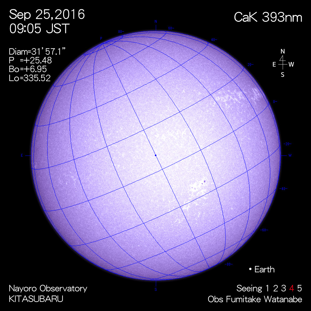 2016年9月25日CaK波長の太陽
