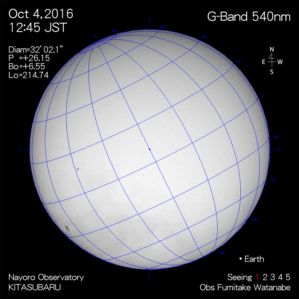 2016年10月4日540nm波長の太陽