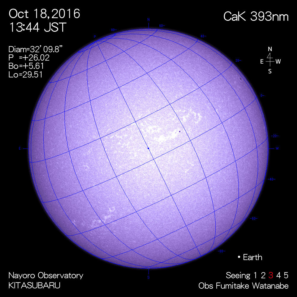 2016年10月18日CaK波長の太陽