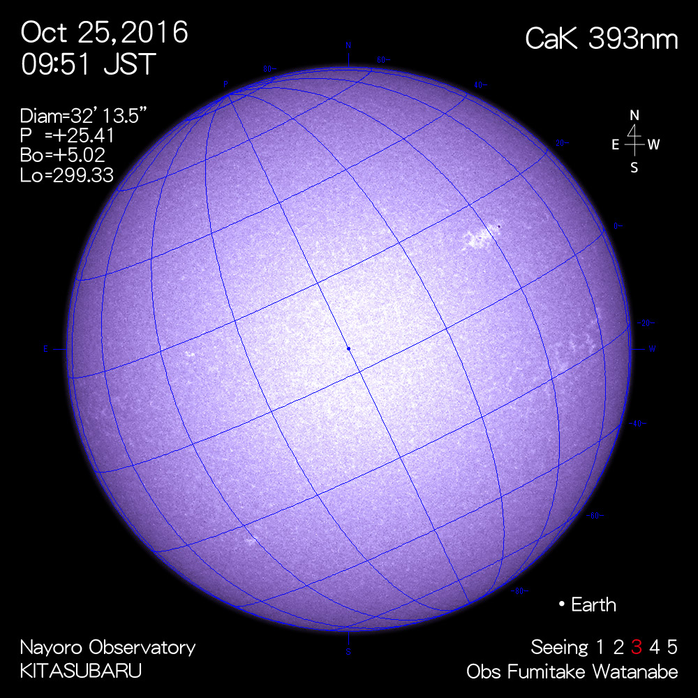 2016年10月25日CaK波長の太陽
