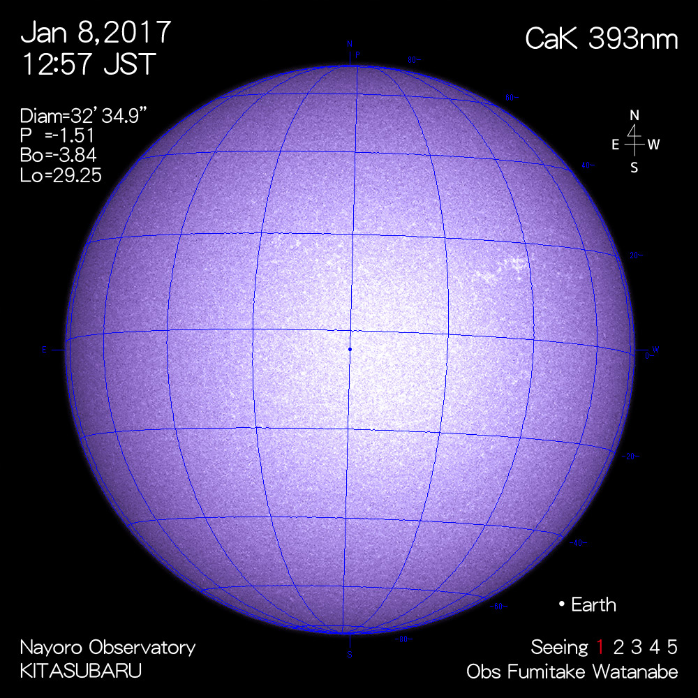 2017年1月8日CaK波長の太陽