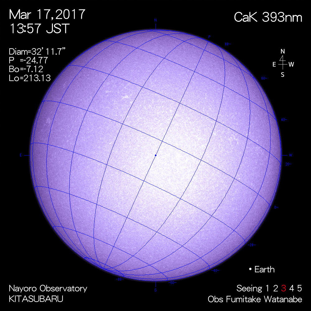 2017年3月17日CaK波長の太陽