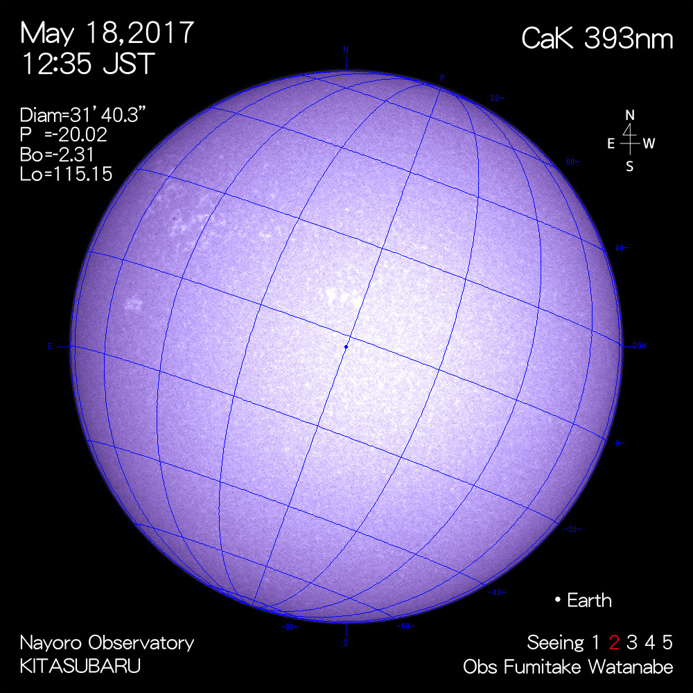 2017年5月18日CaK波長の太陽