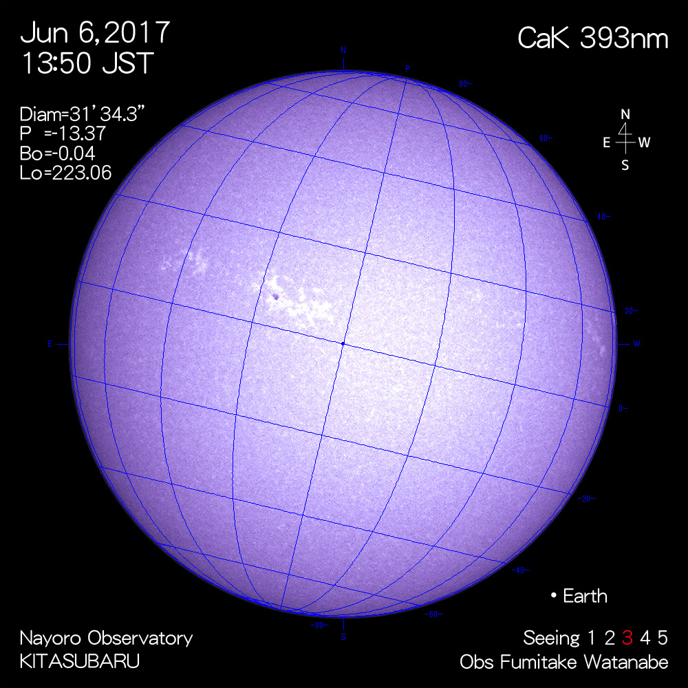 2017年6月6日CaK波長の太陽