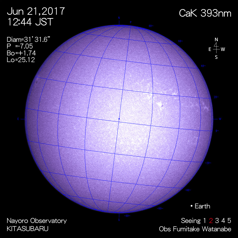 2017年6月21日CaK波長の太陽
