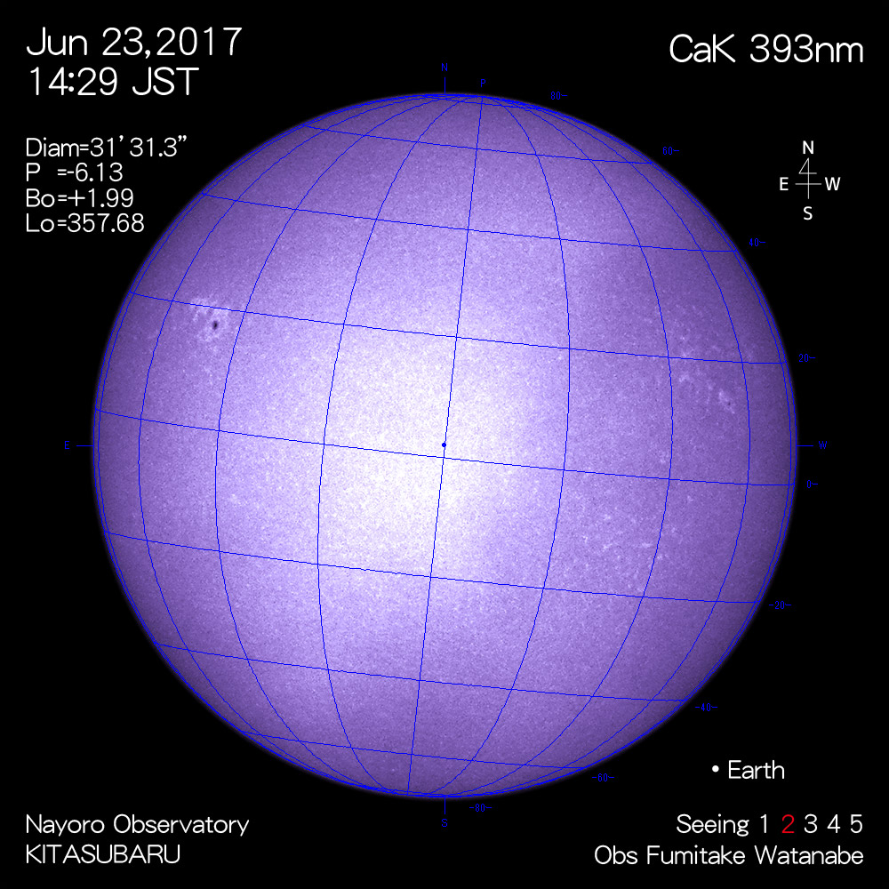 2017年6月23日CaK波長の太陽