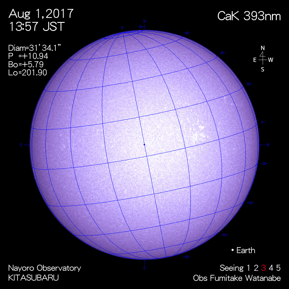 2017年8月1日CaK波長の太陽