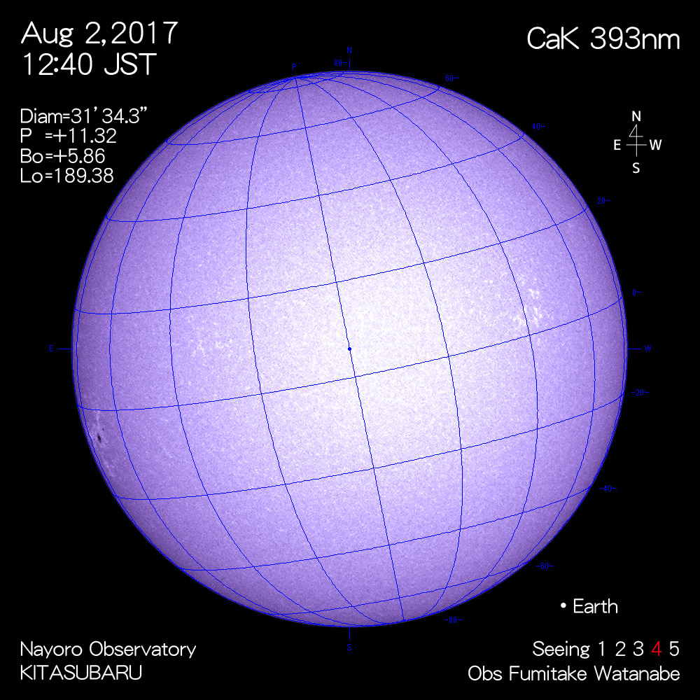 2017年8月2日CaK波長の太陽