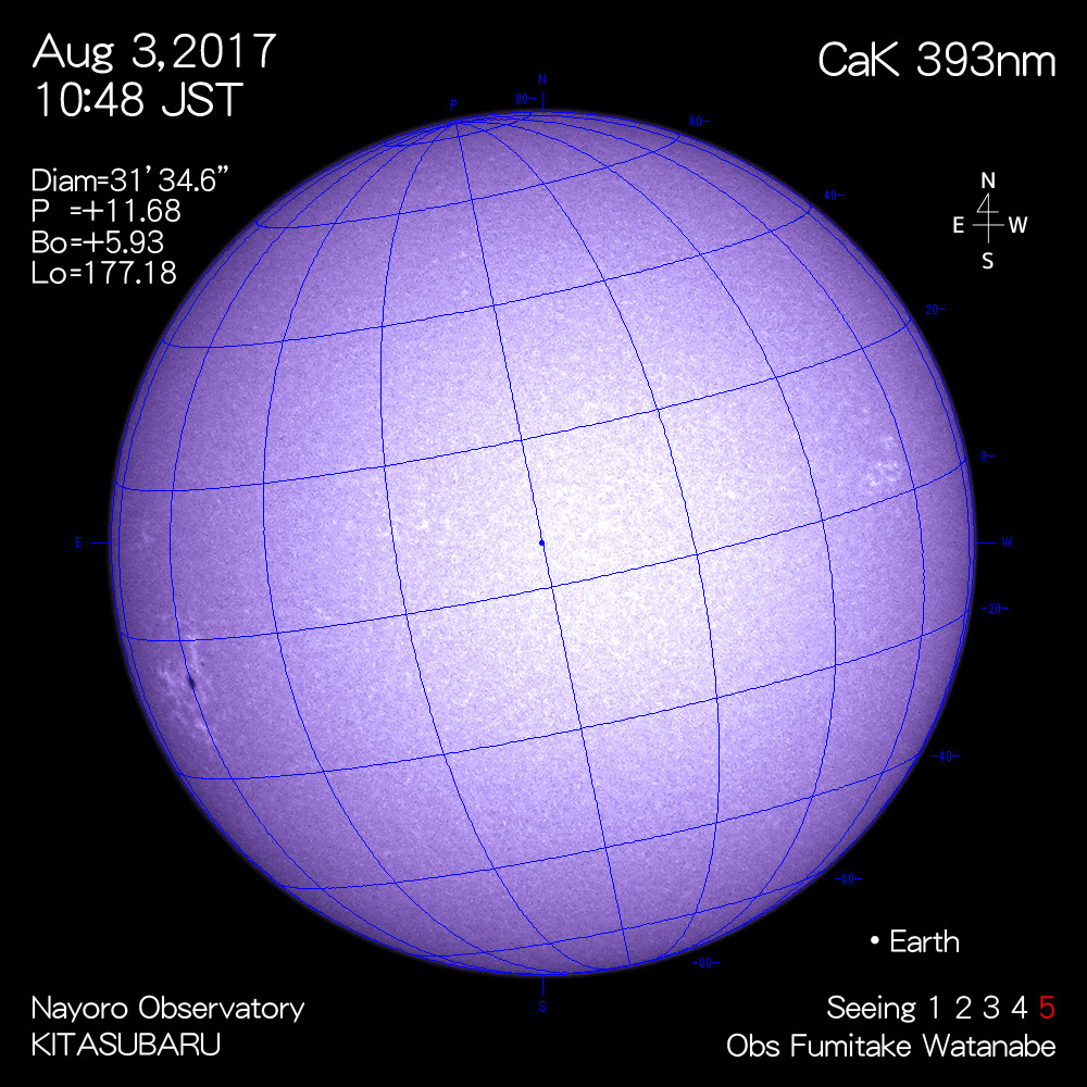 2017年8月3日CaK波長の太陽