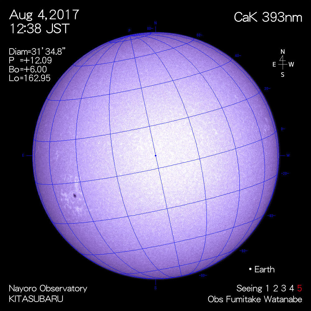 2017年8月4日CaK波長の太陽