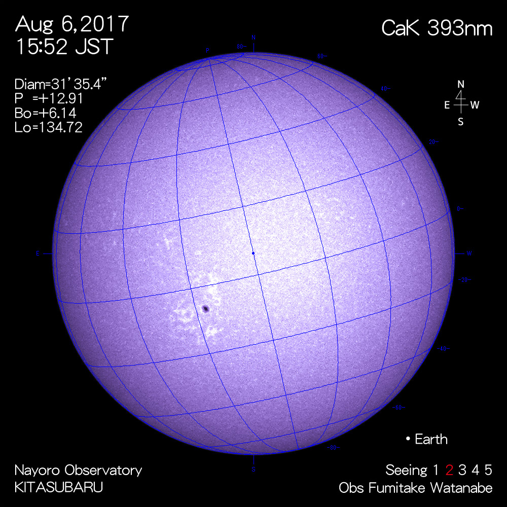 2017年8月6日CaK波長の太陽