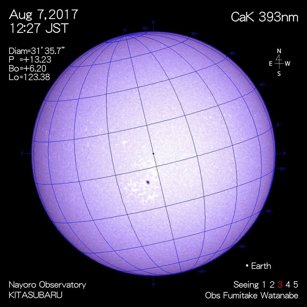 2017年8月7日CaK波長の太陽