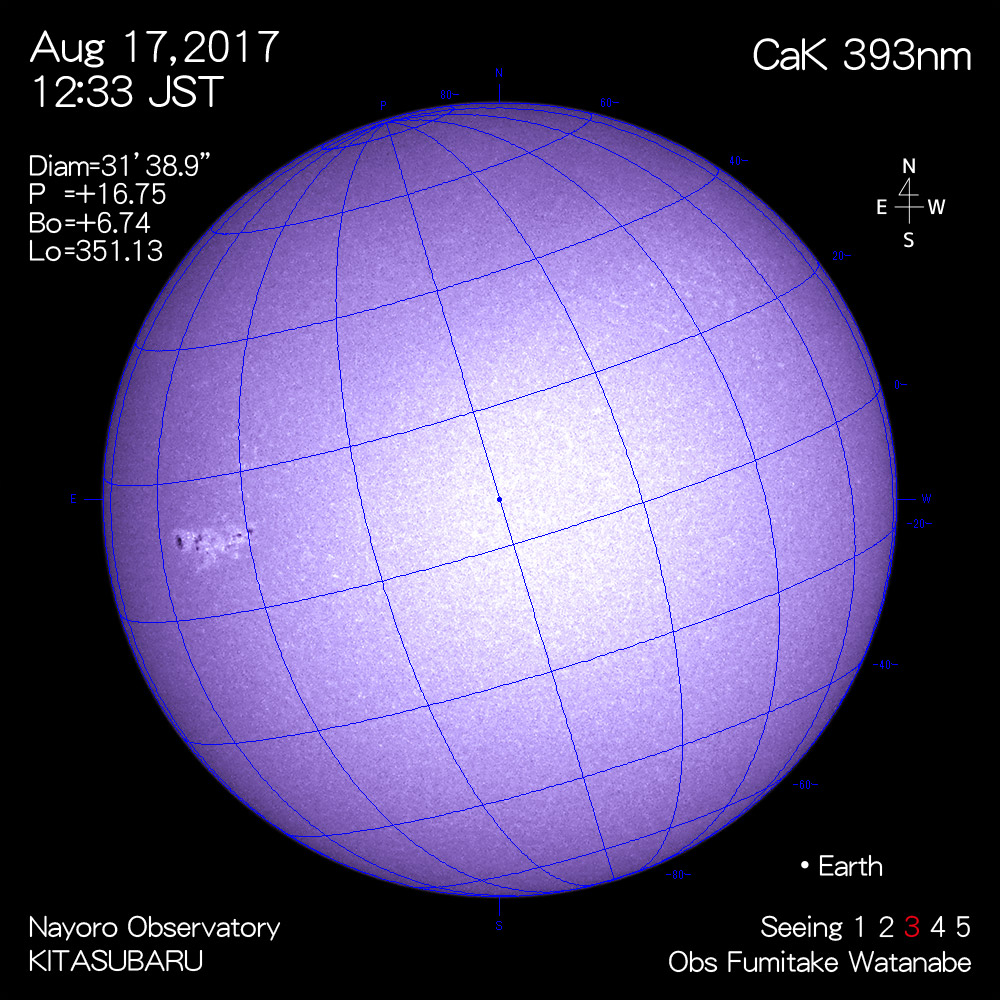 2017年8月17日CaK波長の太陽