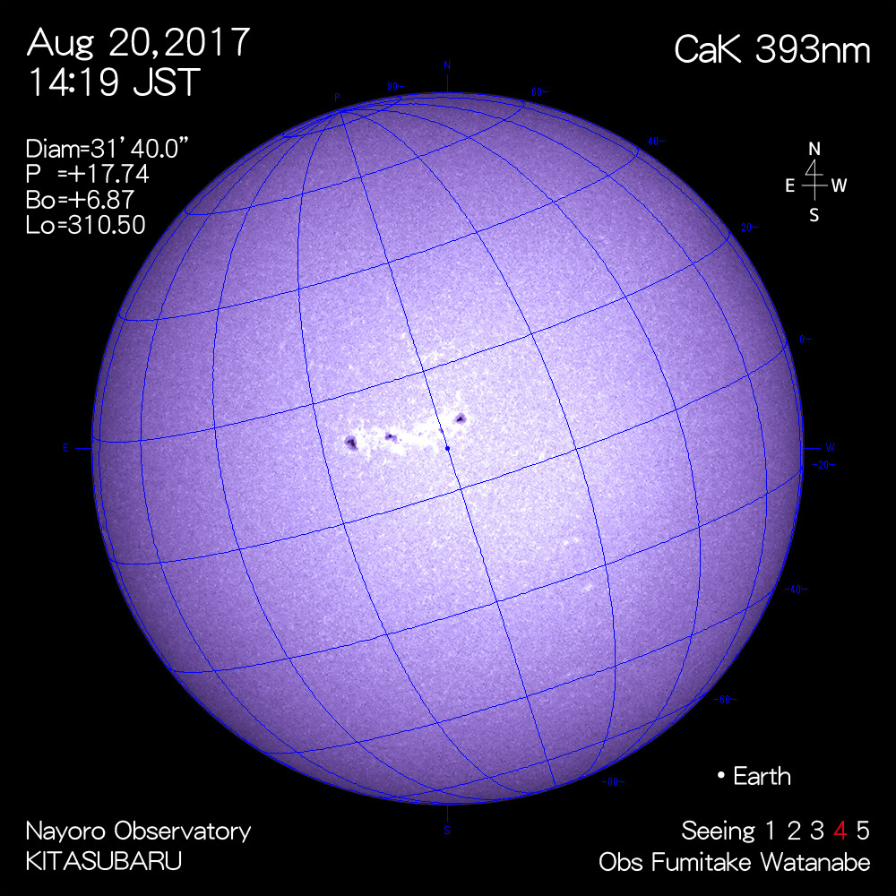 2017年8月20日CaK波長の太陽