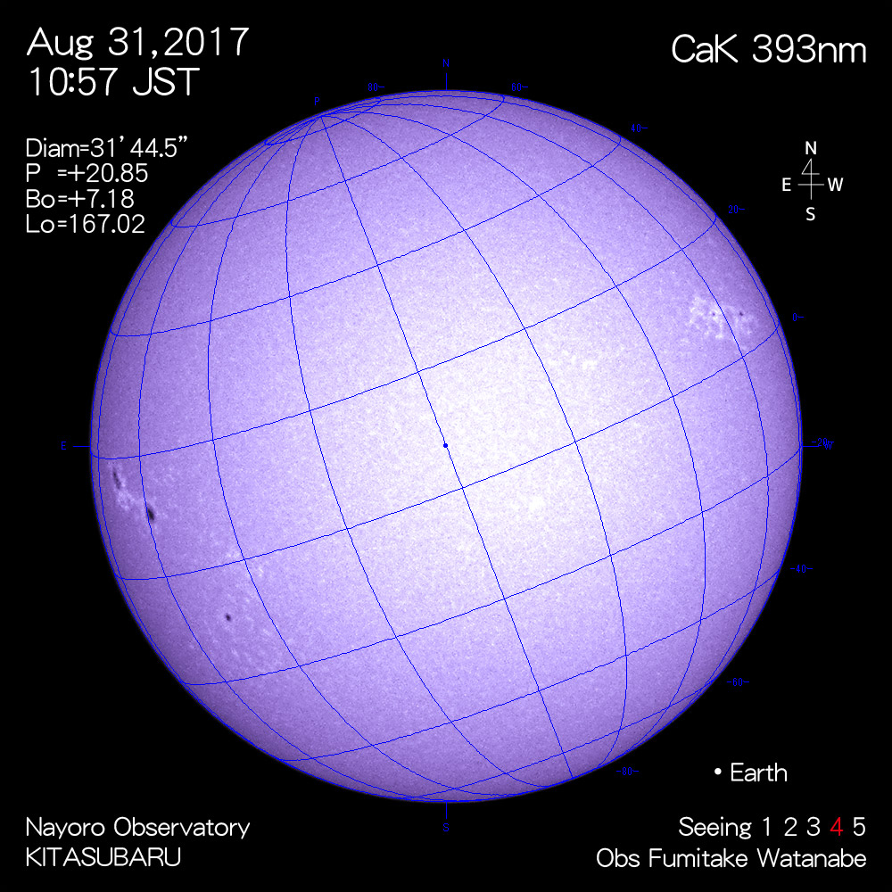 2017年8月31日CaK波長の太陽