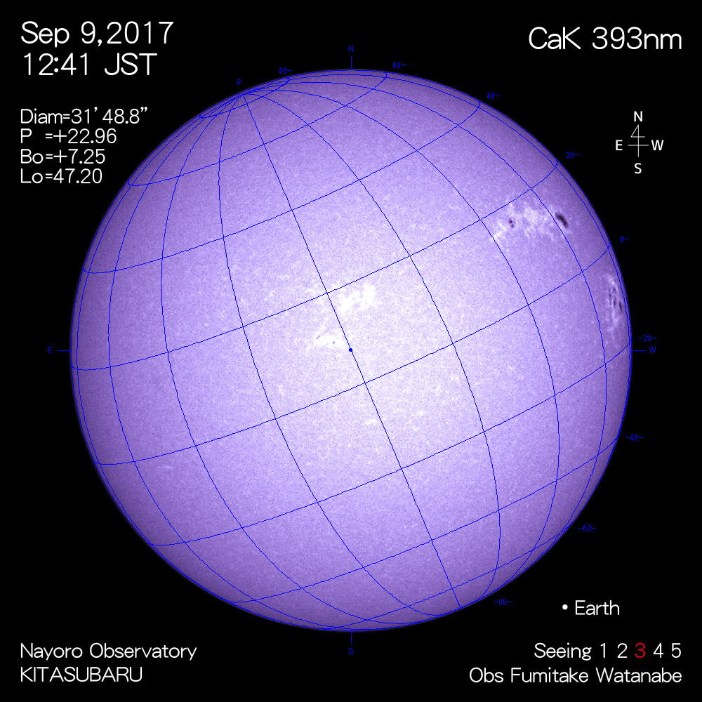 2017年9月9日CaK波長の太陽
