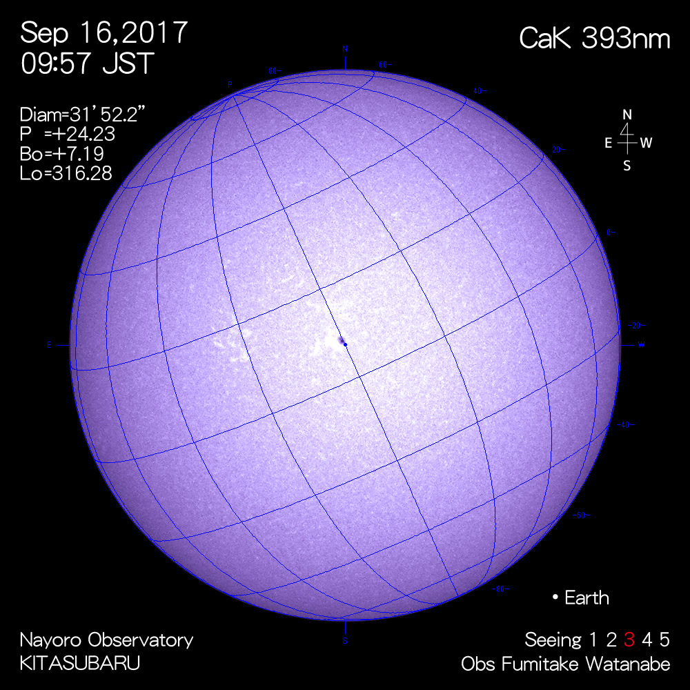 2017年9月16日CaK波長の太陽