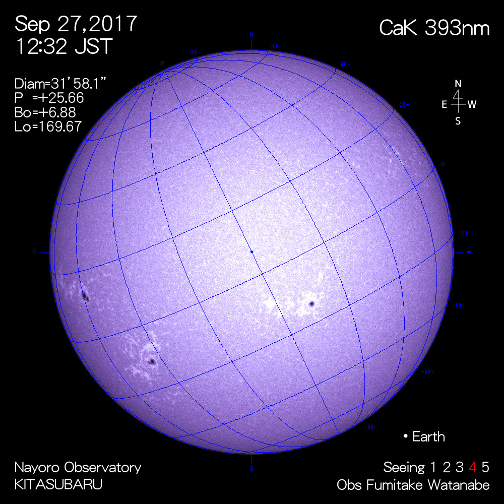 2017年9月27日CaK波長の太陽
