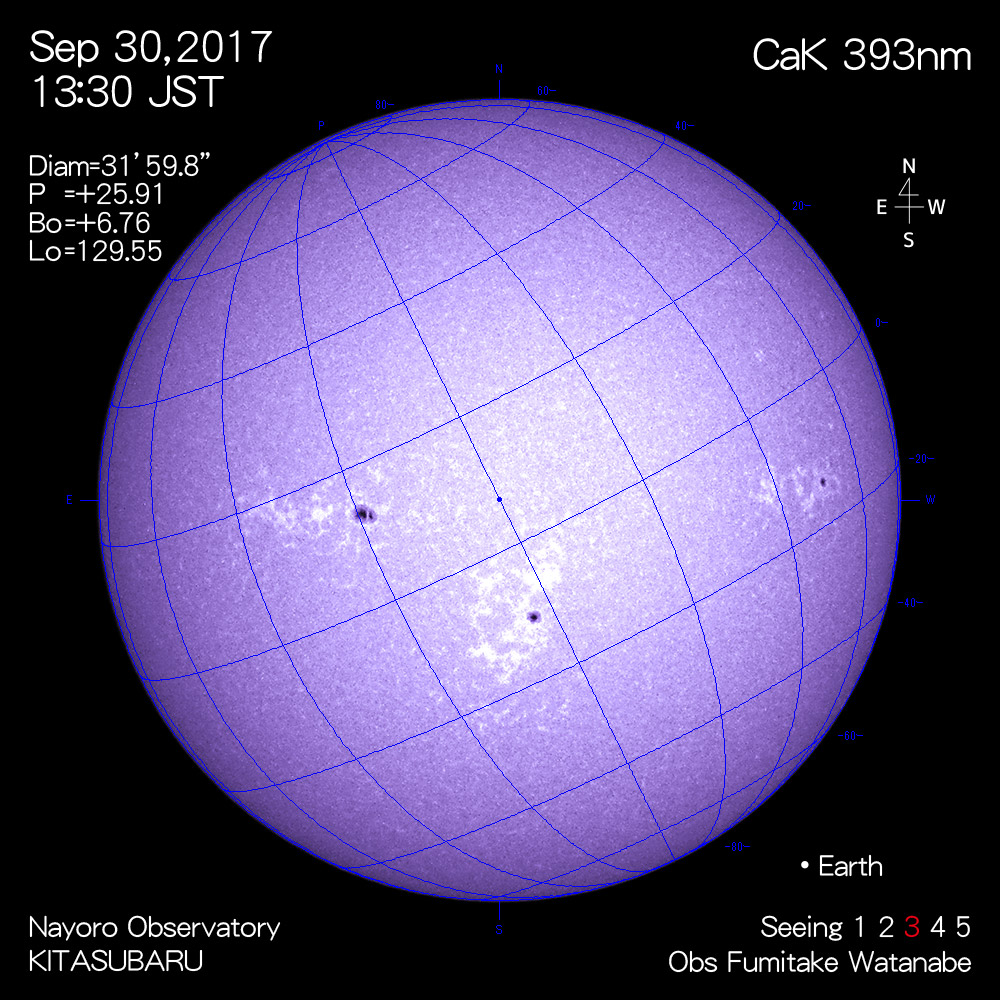 2017年9月30日CaK波長の太陽