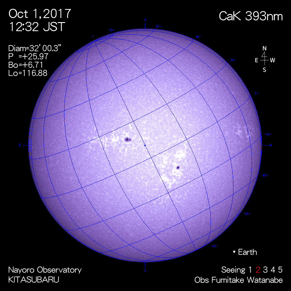 2017年10月1日CaK波長の太陽