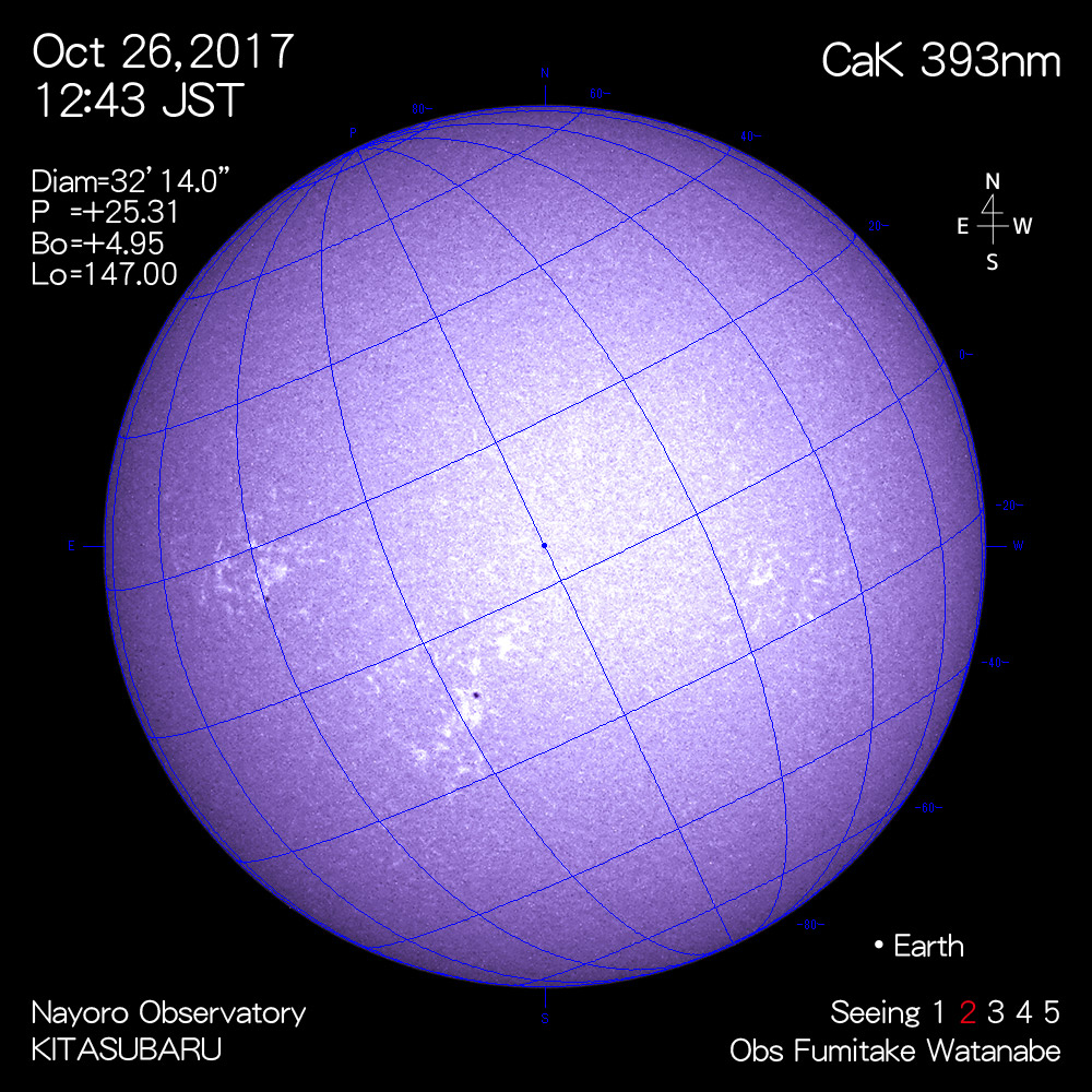 2017年10月26日CaK波長の太陽