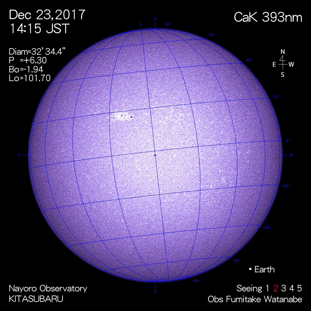 2017年12月23日CaK波長の太陽