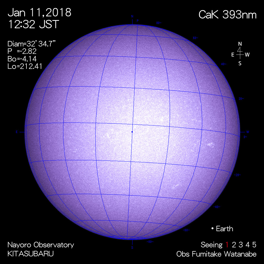 2018年1月11日CaK波長の太陽