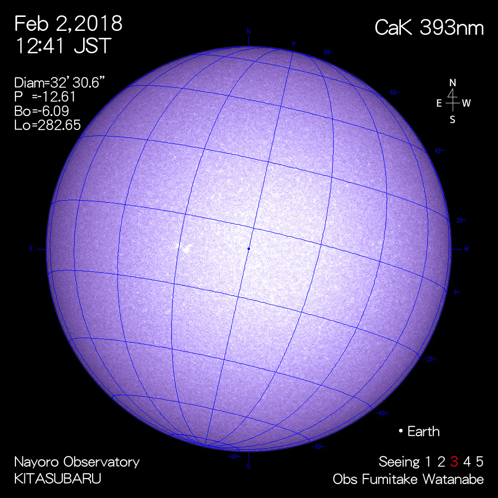 2018年2月2日CaK波長の太陽