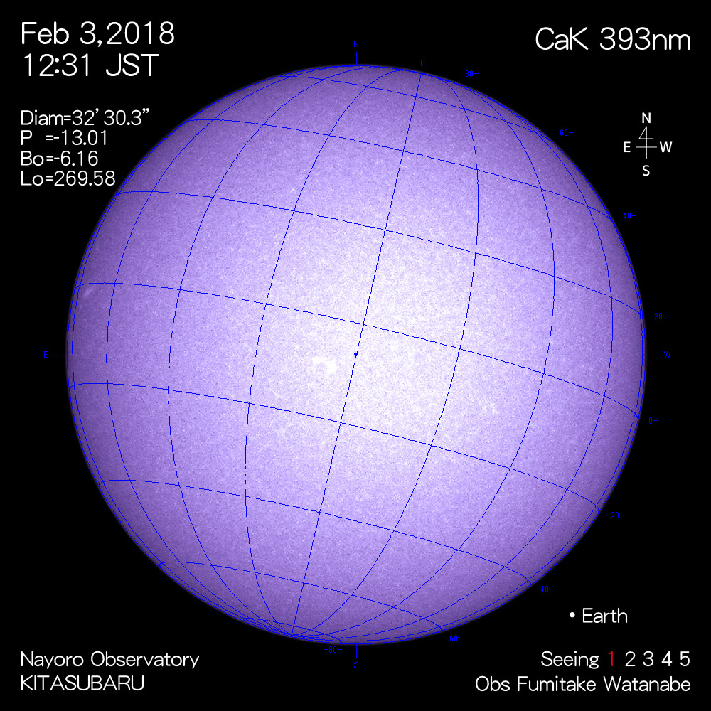 2018年2月3日CaK波長の太陽