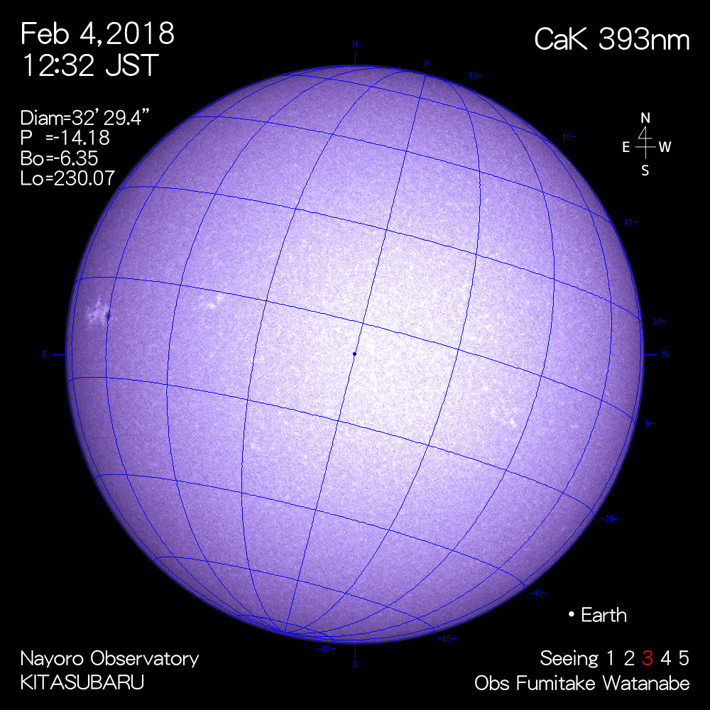 2018年2月6日CaK波長の太陽