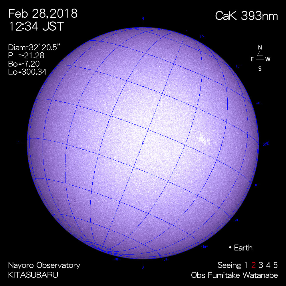 2018年2月28日CaK波長の太陽