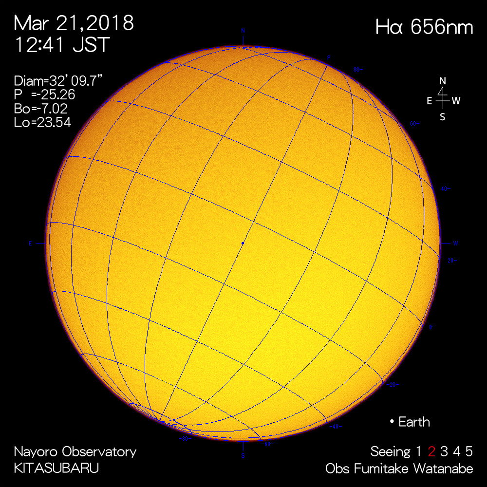 2018年3月21日Hα波長の太陽