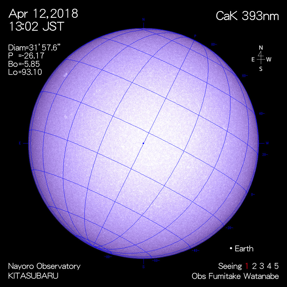 2018年4月12日CaK波長の太陽