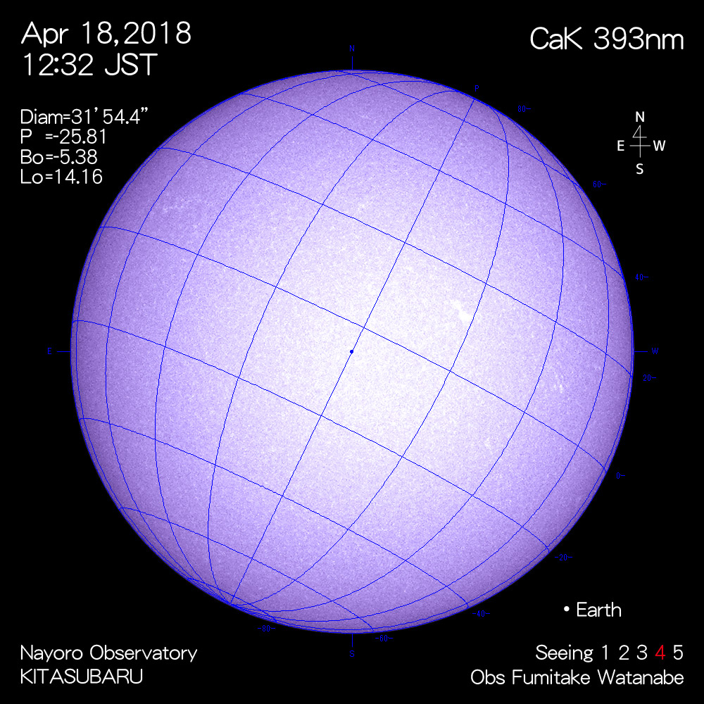 2018年4月18日CaK波長の太陽