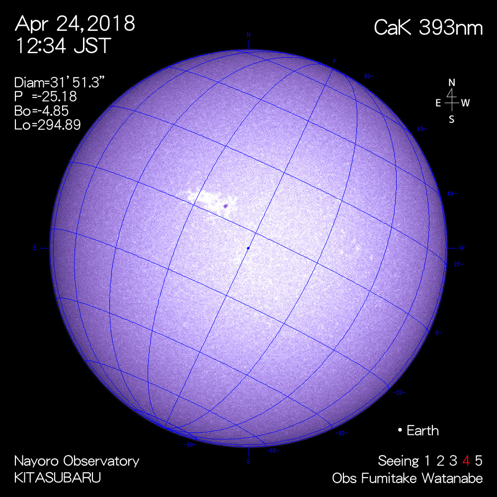 2018年4月24日CaK波長の太陽