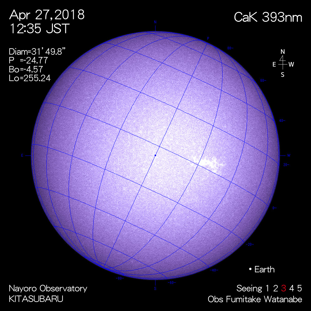2018年4月27日CaK波長の太陽