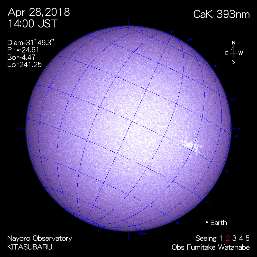2018年4月28日CaK波長の太陽